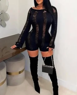 Hollow Out Backless Off Shoulder Bodycon Short Jumpsuit