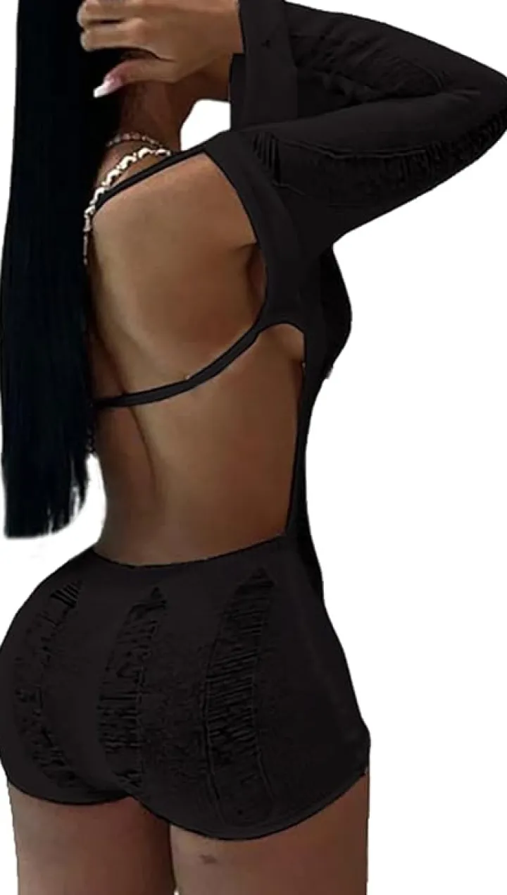 Hollow Out Backless Off Shoulder Bodycon Short Jumpsuit