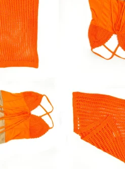 Hollow Out Backless Spaghetti Strap Knit Skirt Set