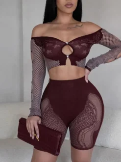 Hollow Out Off Shoulder Short Sets