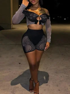 Hollow Out Off Shoulder Short Sets
