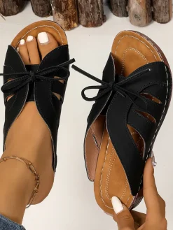 Hollow Out Wedge Slides with Bow