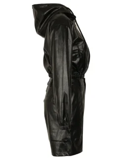 Hooded PU Leather Jacket Shorts Set