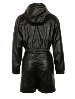Hooded PU Leather Jacket Shorts Set