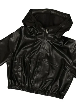 Hooded PU Leather Jacket Shorts Set