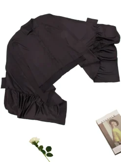 Irregular Loose Batwing Sleeve Silky Button-Up Blouse