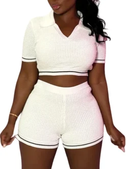 Knit Crop Top Shorts Sets