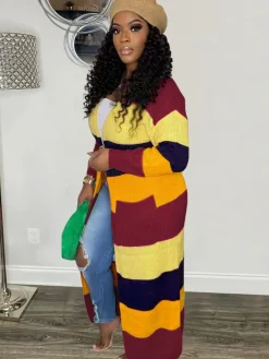 Knit Long Sleeve Color Block Bodycon Cardigan