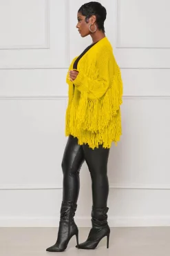 Knit Long Sleeve Tassel Ribbed Cardigan
