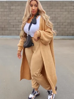 Knit Long Sleeves Open Front Cardigan