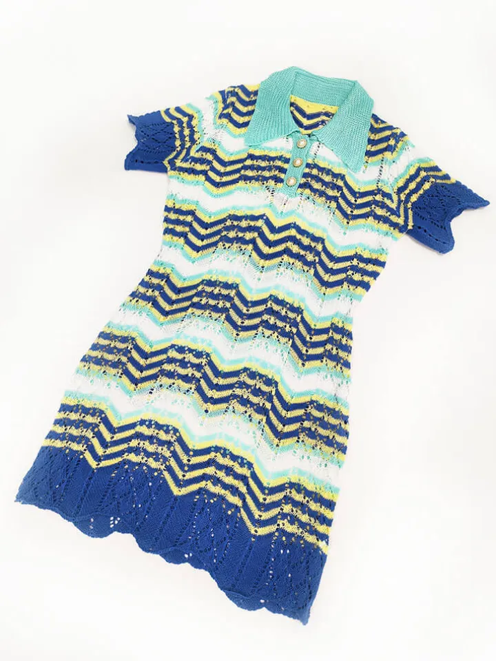 Knit Short Sleeve Color Block Mini Dress