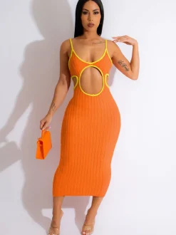 Knit Sleeveless Backless Midi Dress