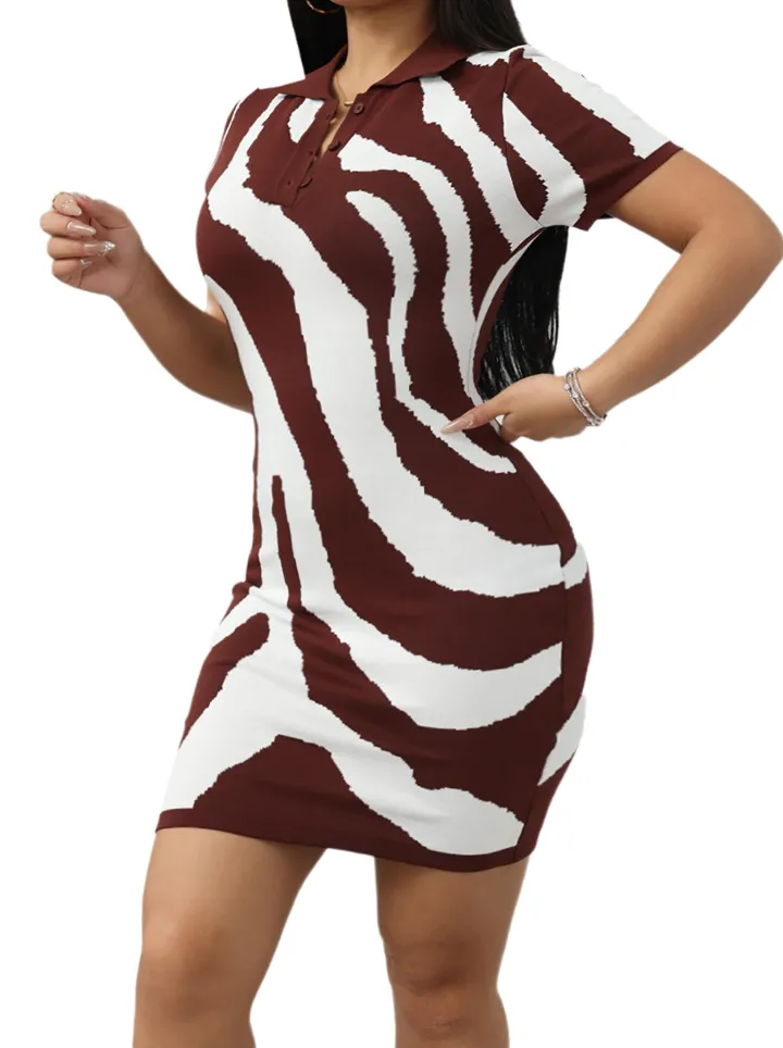 Knit V Neck Zebra Striped Mini Dress