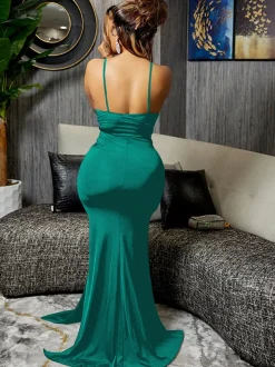 Lace Patchwork Spaghetti Strap V Neck Maxi Dress