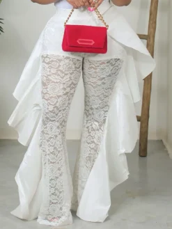 Lace Ruffle Trim Flared Pants
