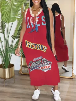 Lace Sleeveless Printed Dress