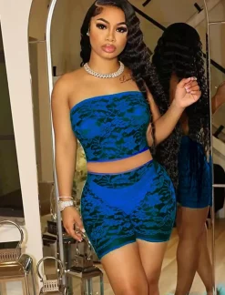 Lace Two Piece Tube Top and Bodycon Shorts