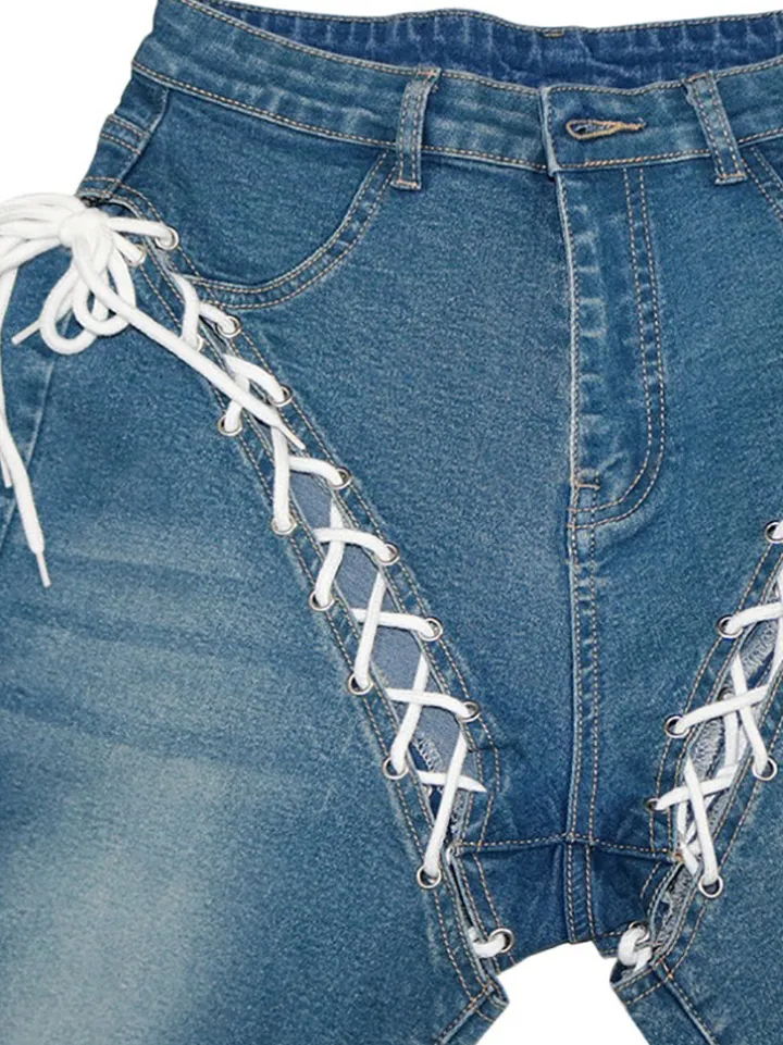 Lace-Up Denim Jeans
