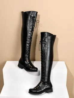 Lace-Up Over-the-Knee Riding Boots