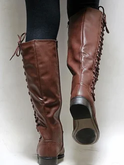 Lace-Up Zip Riding Boots