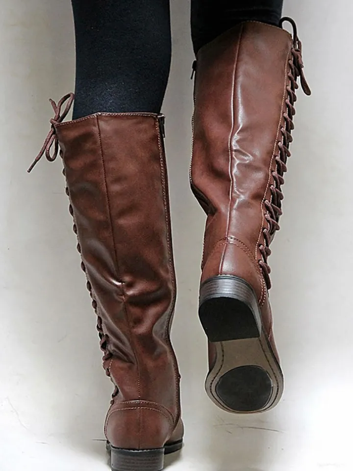 Lace-Up Zip Riding Boots