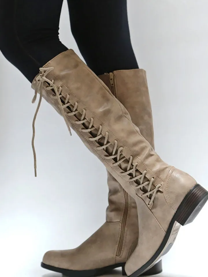 Lace-Up Zip Riding Boots