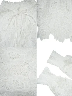 Lantern Sleeve Floral Hollow Out Top