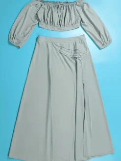 Lantern Sleeve Plus Size Two-Piece Set