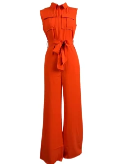 Lapel Lace-Up sleeveless jumpsuits