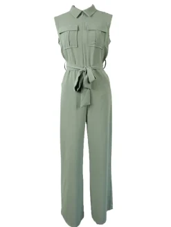Lapel Lace-Up sleeveless jumpsuits