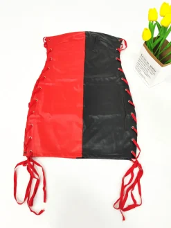 Leather Off Shoulder Tie Mini Dress