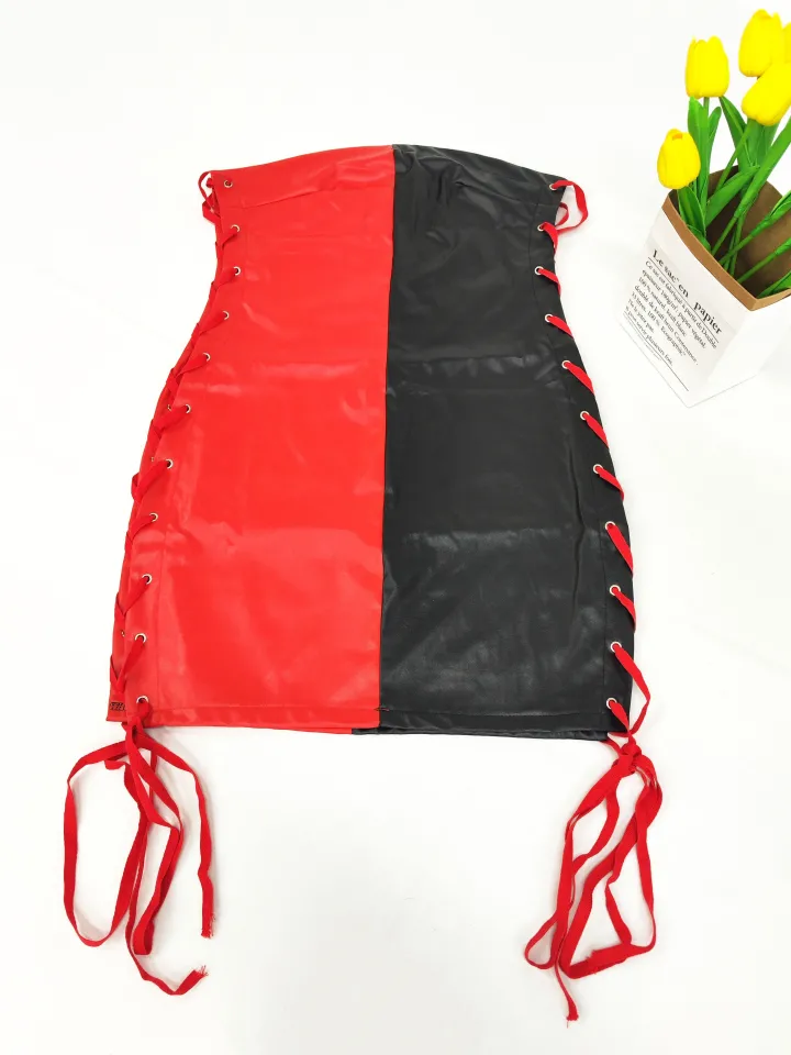 Leather Off Shoulder Tie Mini Dress