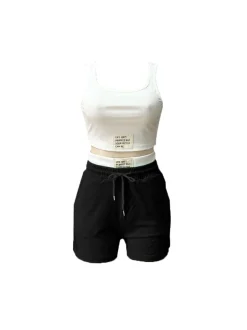 Letter Print Crop Tank Top Shorts Sets