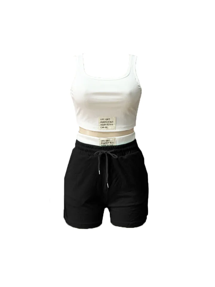 Letter Print Crop Tank Top Shorts Sets