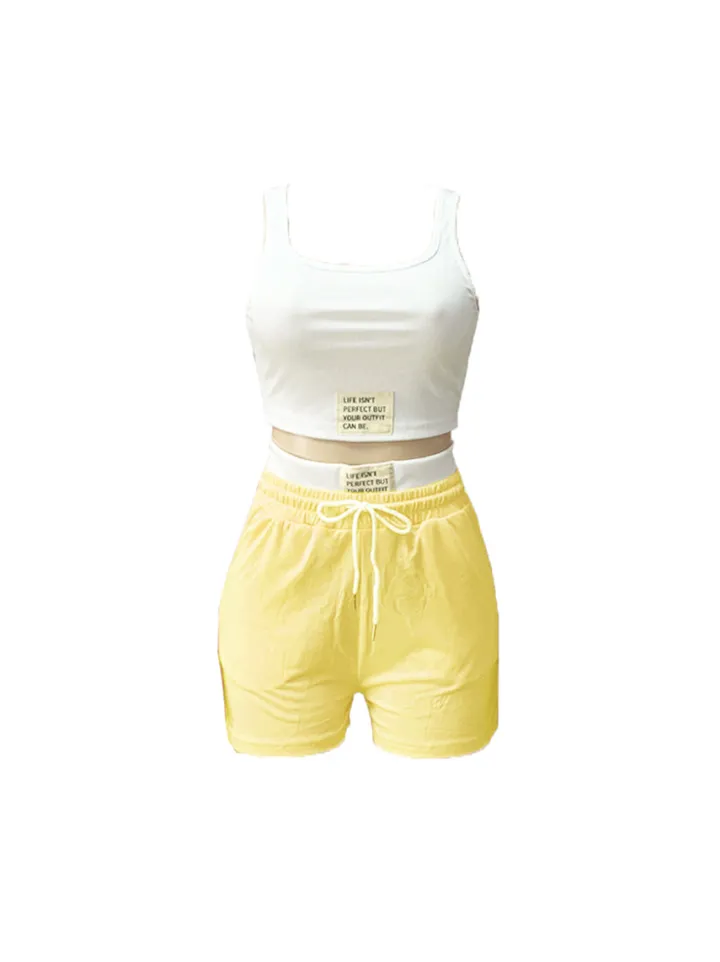 Letter Print Crop Tank Top Shorts Sets