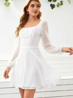 Long Lantern Sleeve Flowy Mini Dress