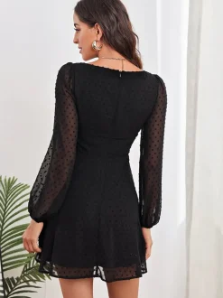 Long Lantern Sleeve Flowy Mini Dress