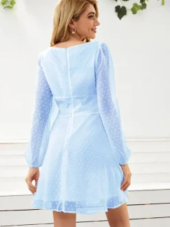 Long Lantern Sleeve Flowy Mini Dress