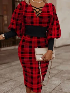 Long Lantern Sleeve Printed Midi Dress