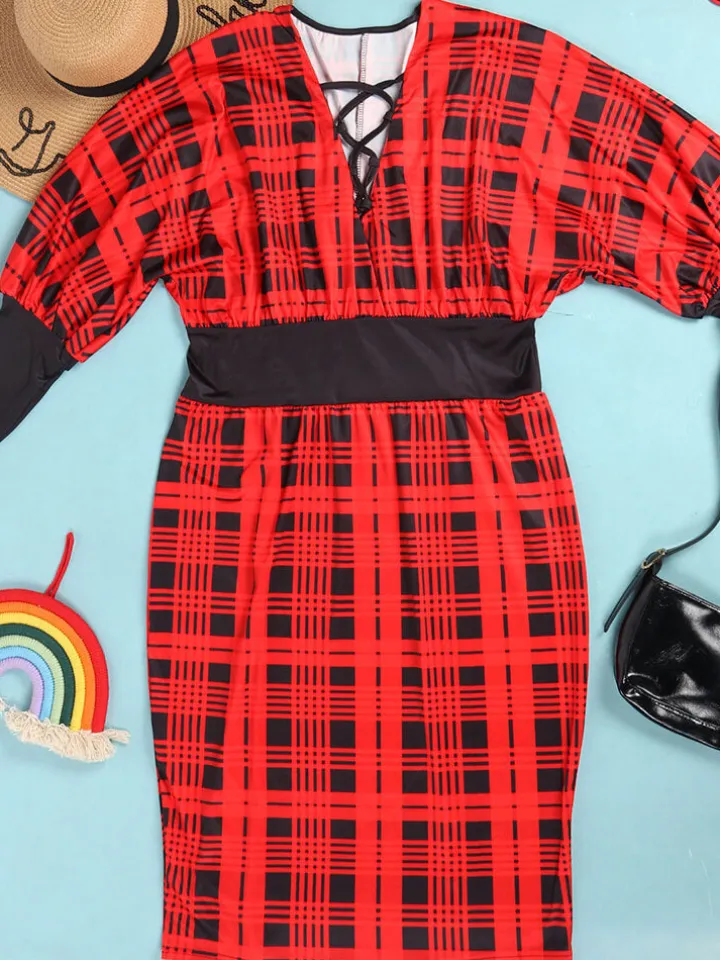 Long Lantern Sleeve Printed Midi Dress