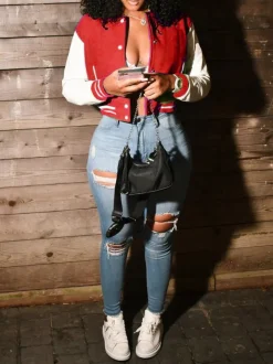 Long Sleeve Button Baseball Jacket