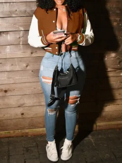 Long Sleeve Button Baseball Jacket