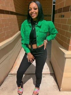 Long Sleeve Button Down Ripped Denim Jacket