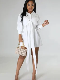 Long Sleeve Button Solid Shirt Dress