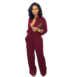 Long Sleeve Button Wide Leg Jumpsuit
