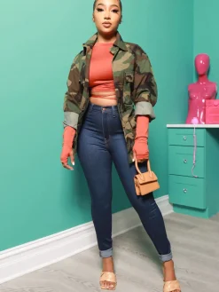 Long Sleeve Camouflage Printed Button Jacket