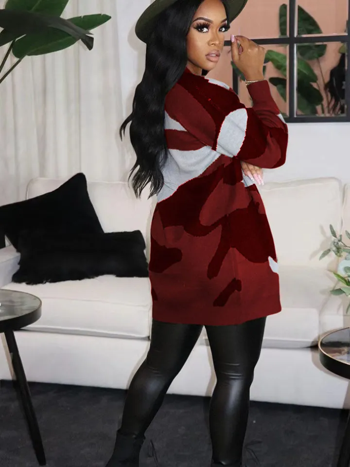 Long Sleeve Casual Camouflage Knitted Cardigan