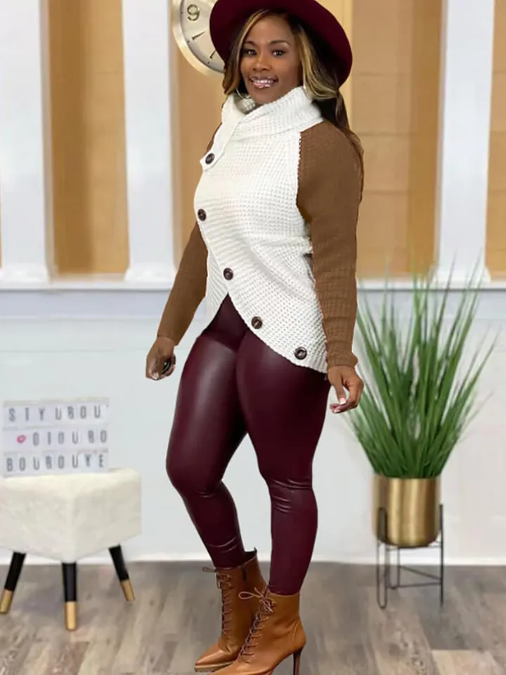 Long Sleeve Color Block Asymmetrical Top