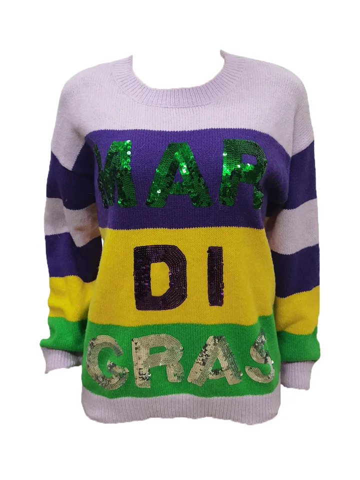 Long Sleeve Color Block Sequin Letter Pullover