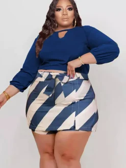 Long Sleeve Crop Top Short Pantskirt